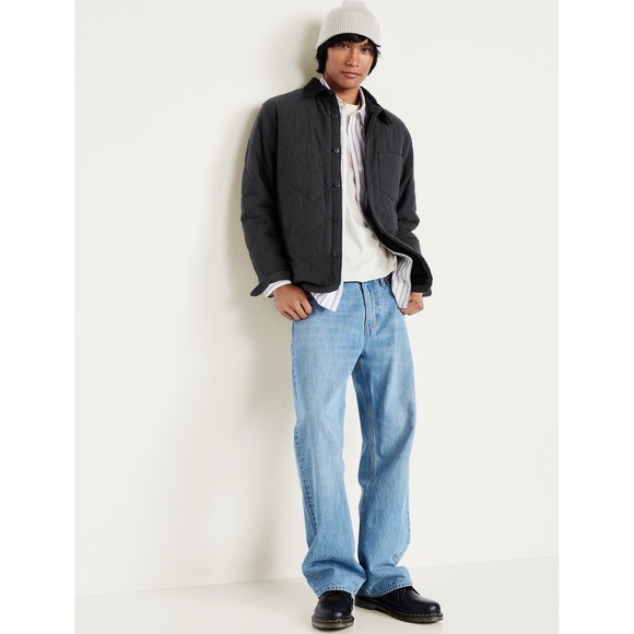 Old Navy Mens Quilted Sherpa-Lined Flannel Shirt Jacket Size M Gray NWT - Picture 3 of 9